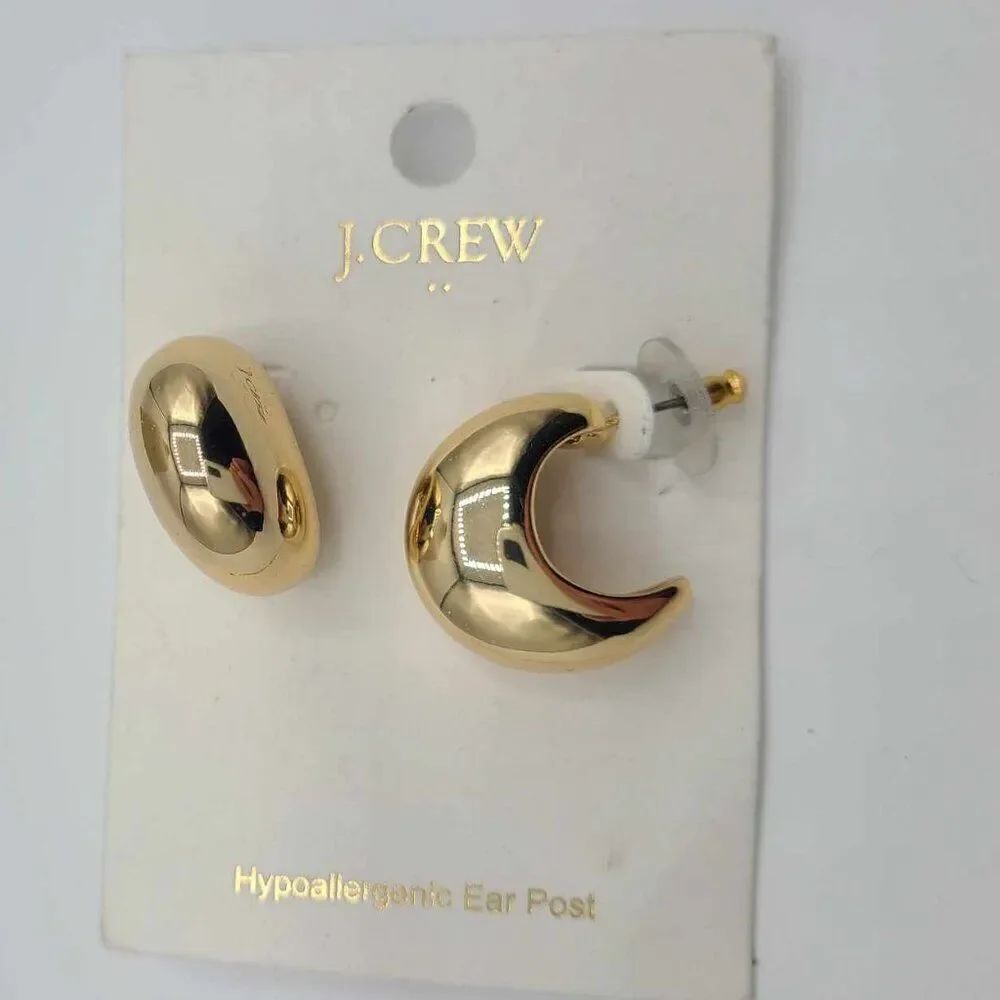 J Crew Factory Gold Tone Stud Chubby Half Hoop Earrings NEW! NWT!